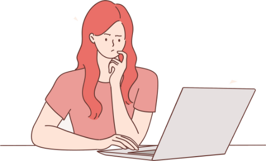 A female staring at her laptop illustration