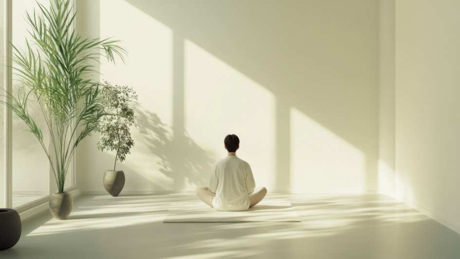a person relaxing with yoga