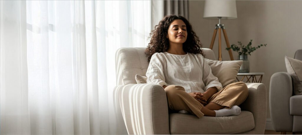 Woman relaxeing on her couch