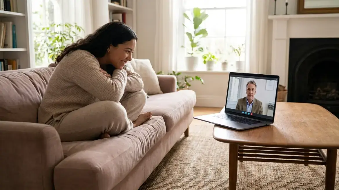 Online psychiatry telehealth session to access psychiatric medication from home