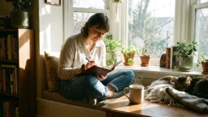 Person journaling to heal from childhood trauma without therapy at home