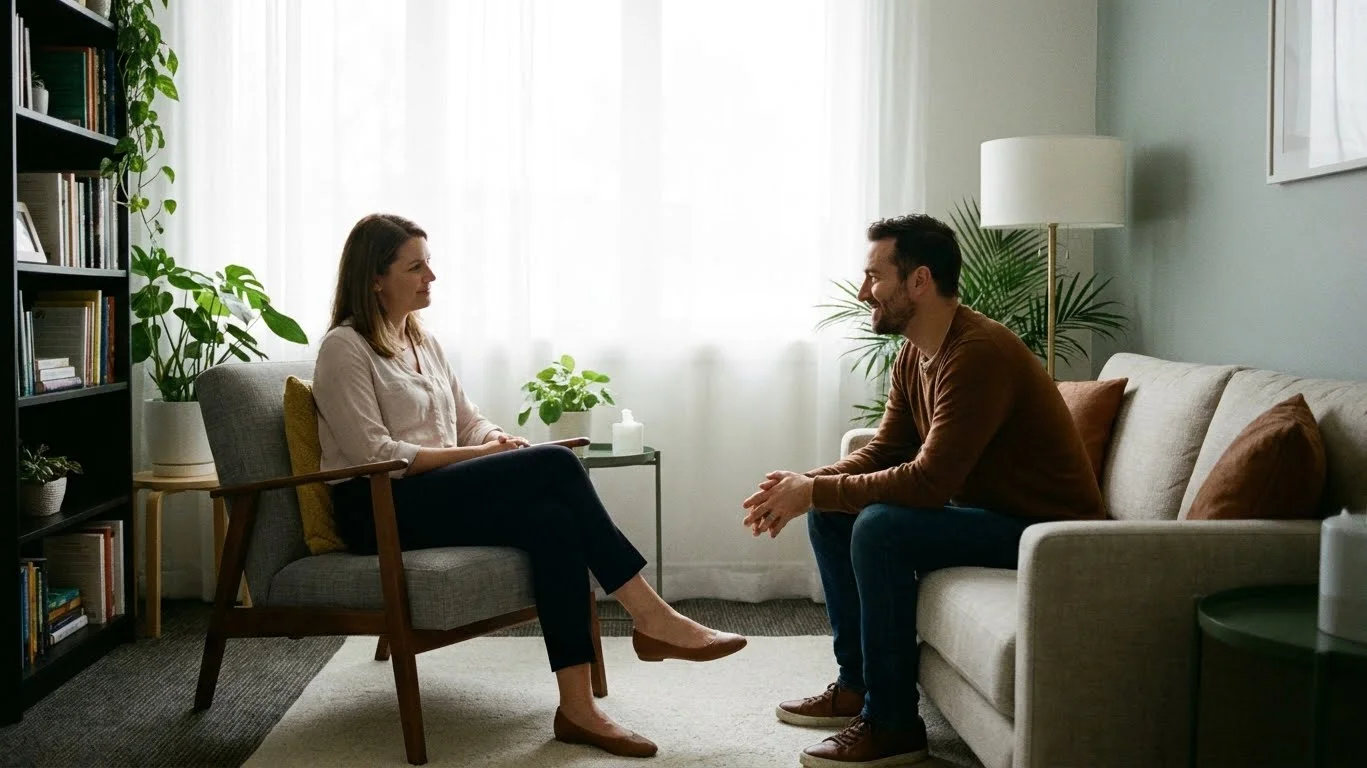 Mental health professional providing trauma therapy support at Placid Psychiatry in Fullerton CA