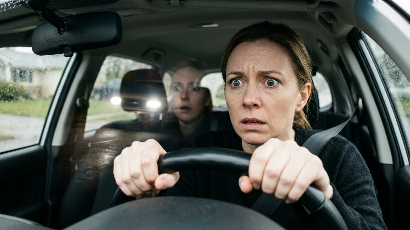 person experiencing PTSD flashback while driving