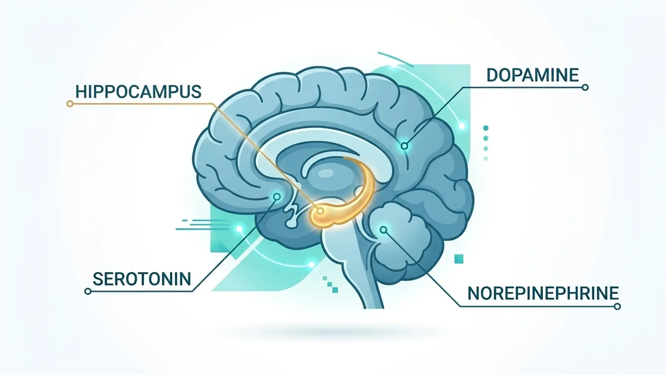 showing how depression affects brain chemicals and the hippocampus, causing memory loss