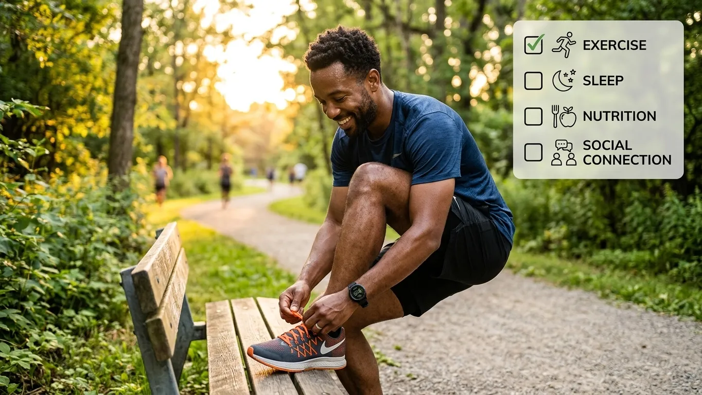 Man preparing for a run outdoors, representing healthy habits to improve memory affected by depression