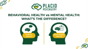 Banner comparing behavioral health vs mental health icons from Placid Psychiatry