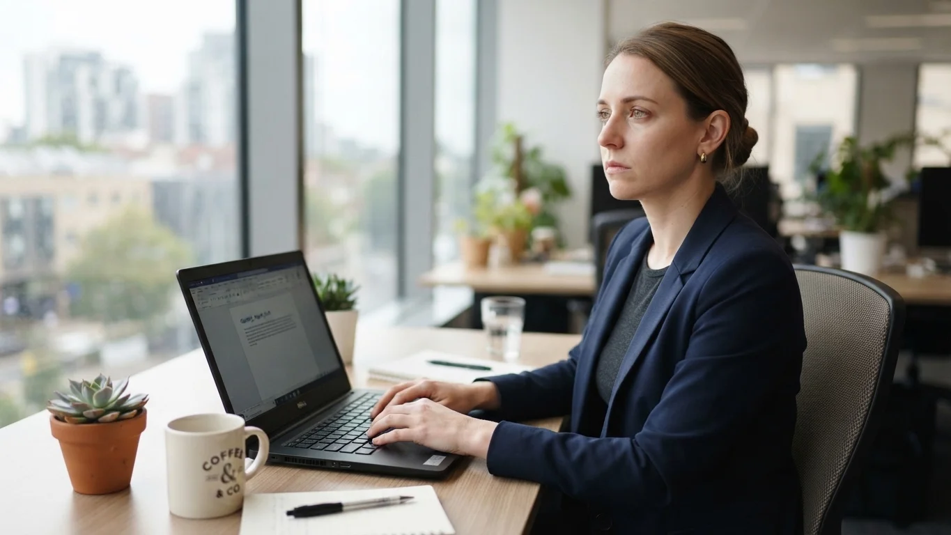 Person at their desk showing signs of functional depression while still working
