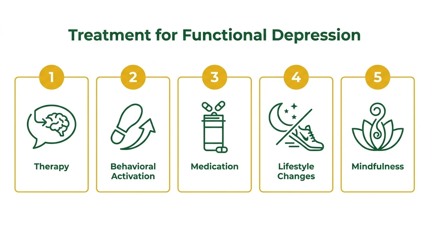 Infographic of five treatment options for functional depression