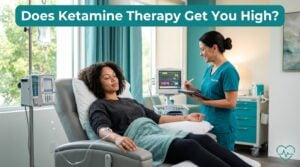Does ketamine therapy get you high — patient receiving supervised IV ketamine infusion at clinic