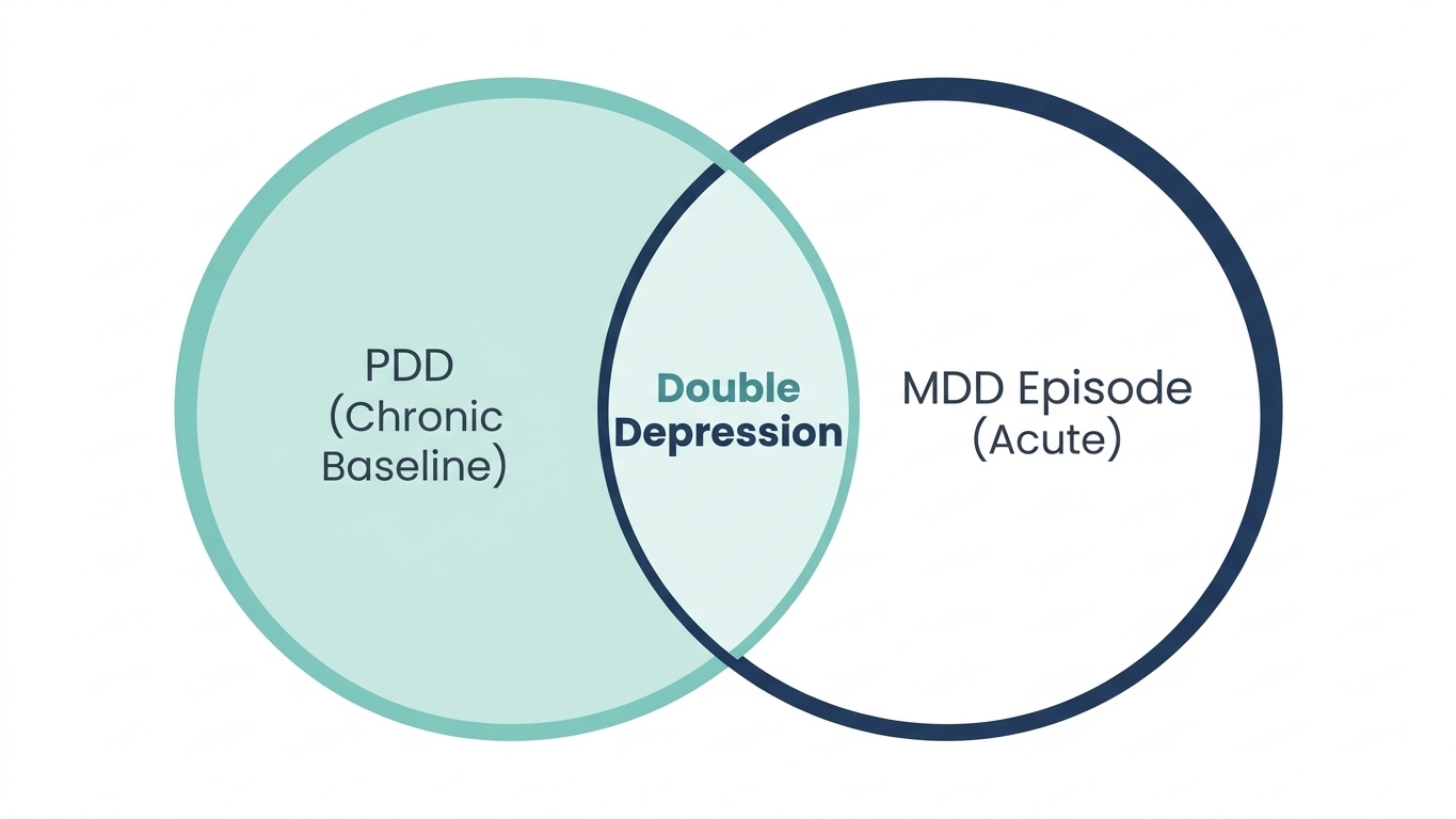 Venn diagram showing the overlap between persistent depressive disorder and a major depressive episode, known as double depression