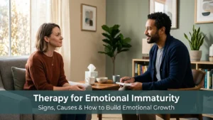Therapist and patient in a supportive session discussing therapy for emotional immaturity at Placid Psychiatry in Fullerton, CA
