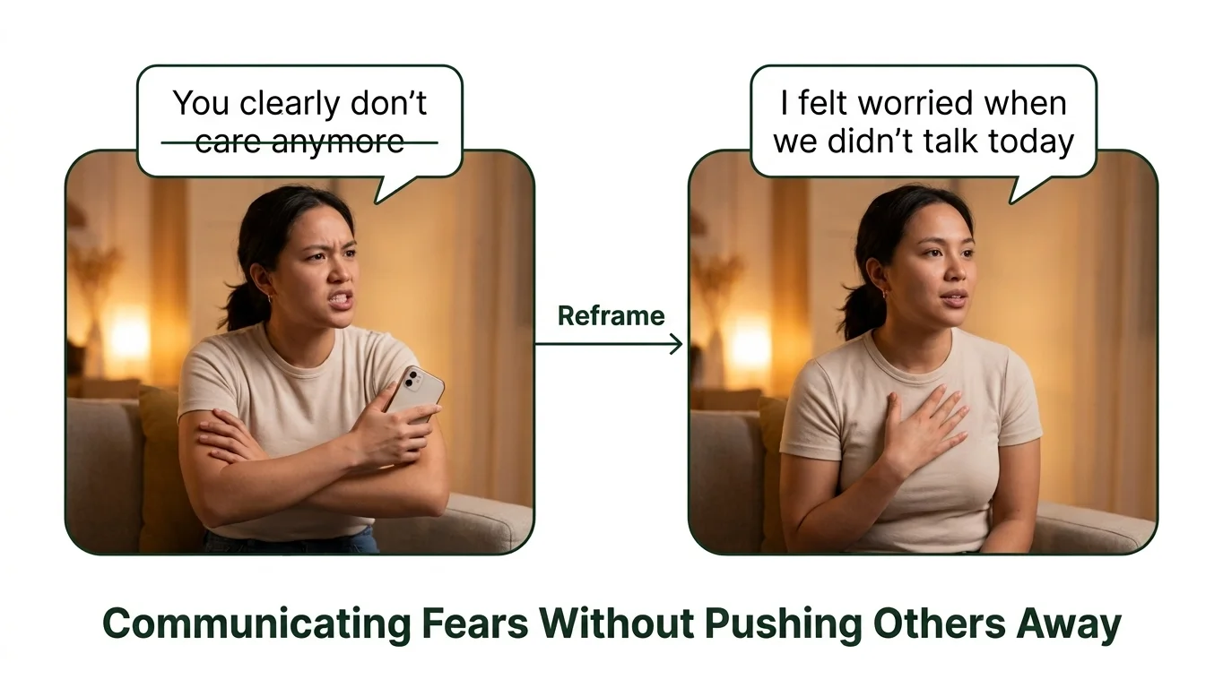 Before and after reframe showing healthier communication in CBT for abandonment issues