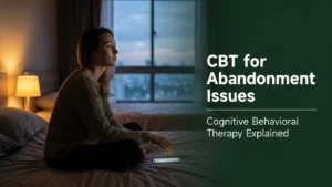 Banner reading CBT for Abandonment Issues in white text over a dark green shadow gradient