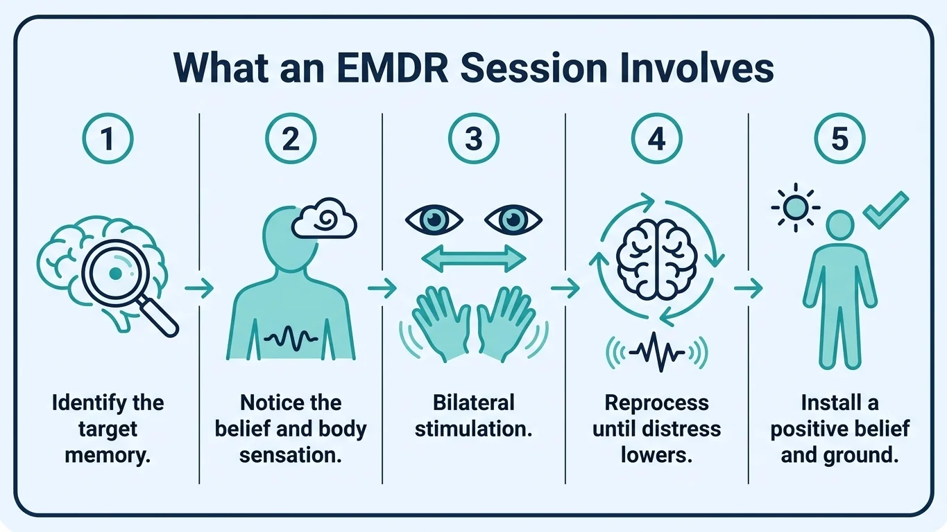 Infographic showing the step by step EMDR therapy process for trauma