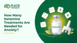 Ketamine vial with a 4 to 6 session plan showing how many ketamine treatments for anxiety, Placid Psychiatry, Fullerton